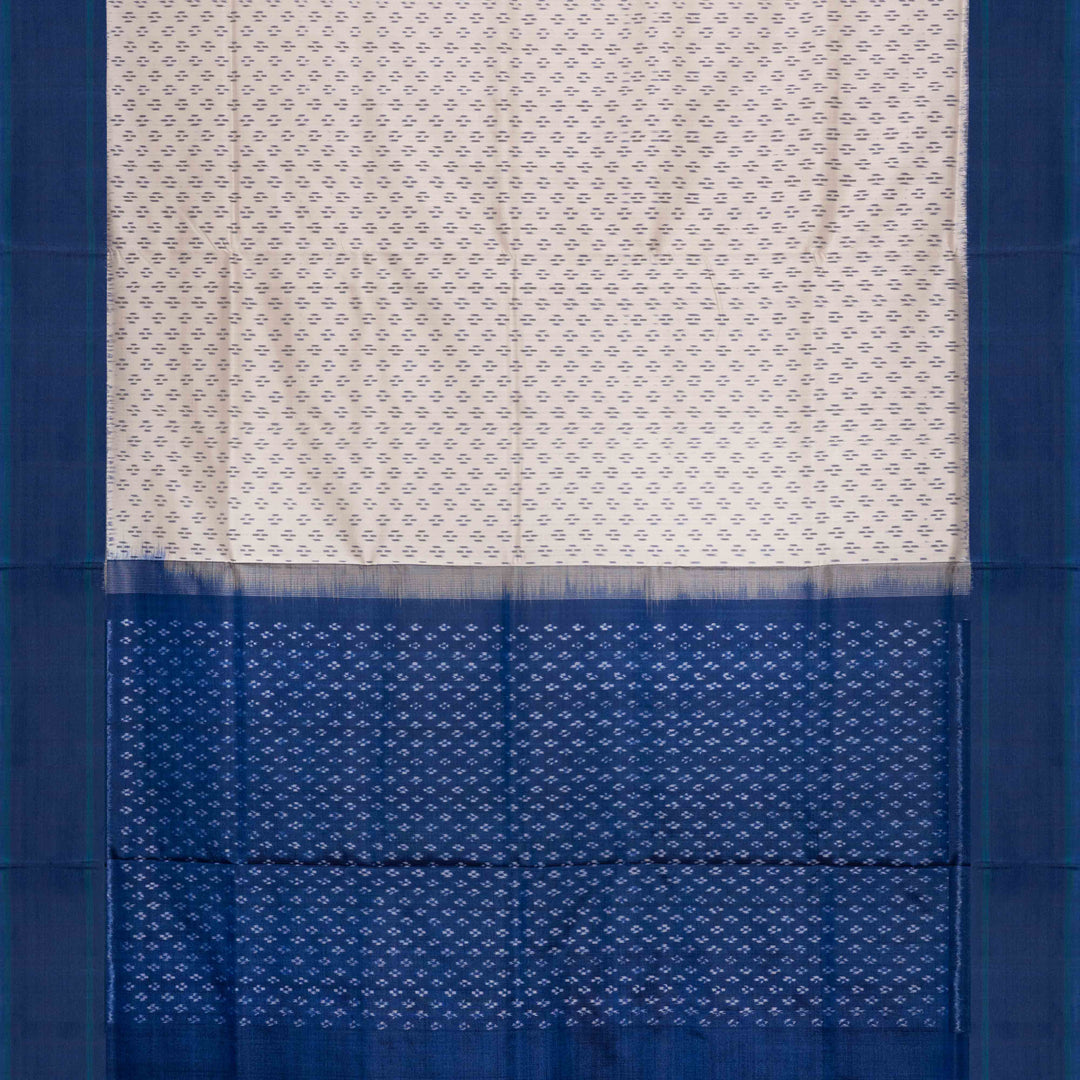 Pallu of Handwoven White with Blue Ikat silk Saree
