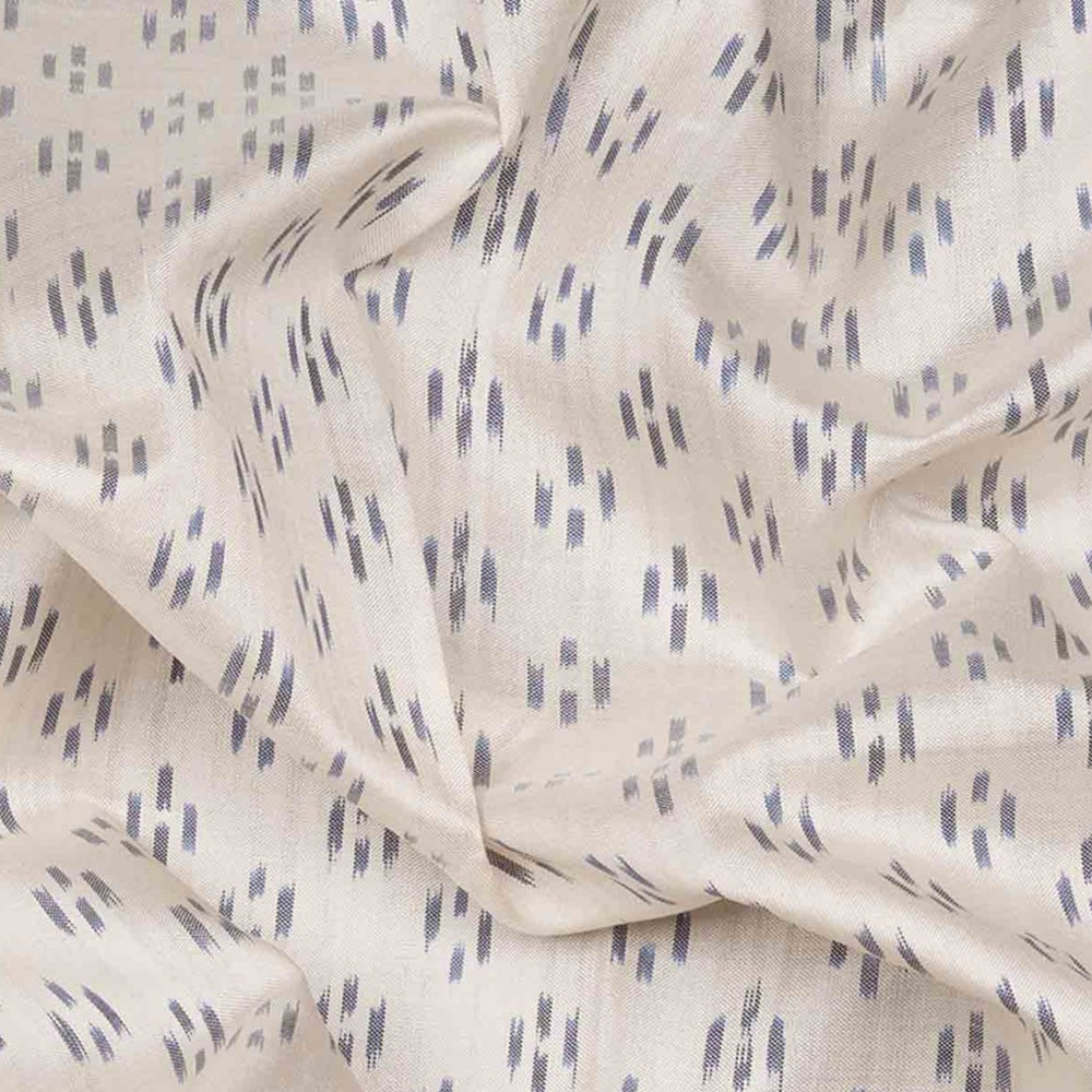 Closeup of Handwoven White with Blue Ikat silk Saree