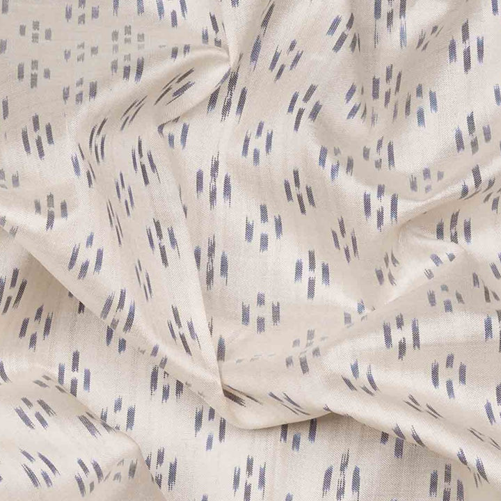 Closeup of Handwoven White with Blue Ikat silk Saree