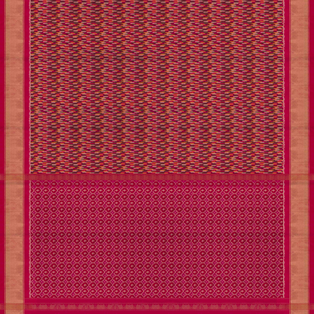 Pallu of Handwoven Multicolor with Pink Ikat silk Saree