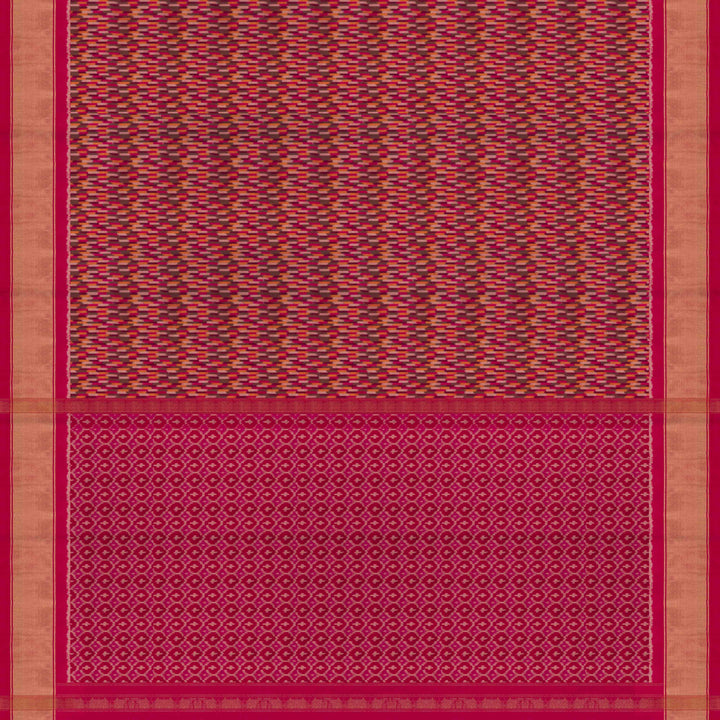 Pallu of Handwoven Multicolor with Pink Ikat silk Saree