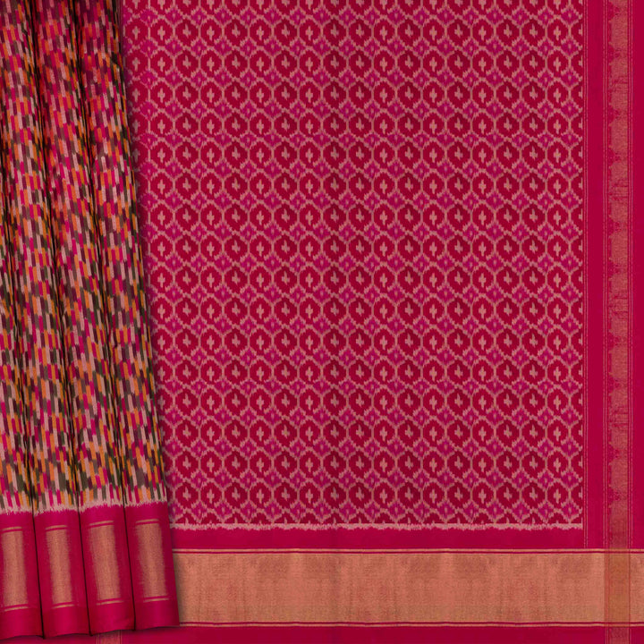 Body design of Handwoven Multicolor with Pink Ikat silk Saree