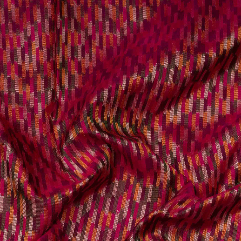 Closeup of Handwoven Multicolor with Pink Ikat silk Saree