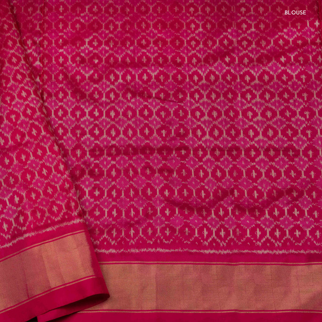 Blouse of Handwoven Multicolor with Pink Ikat silk Saree