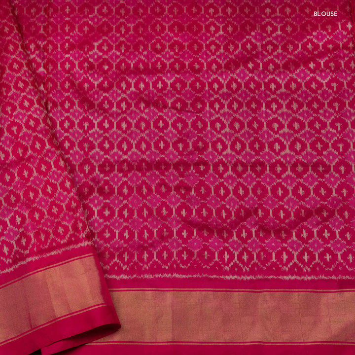 Blouse of Handwoven Multicolor with Pink Ikat silk Saree