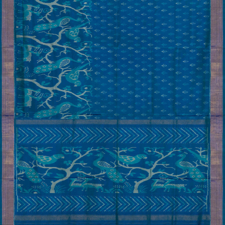Pallu of Handwoven Blue Ikat silk Saree-3056N026401DSC
