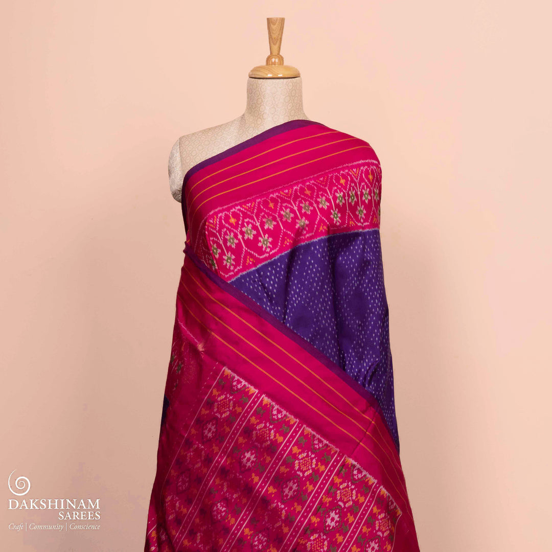 Pleats/body of  Handwoven Ikat Silk Saree