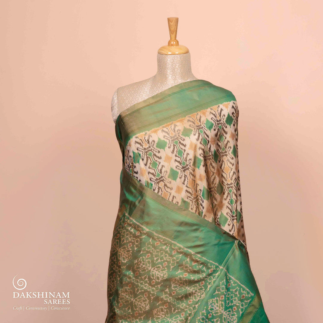 Pleat/body of  Handwoven Ikat Silk Saree