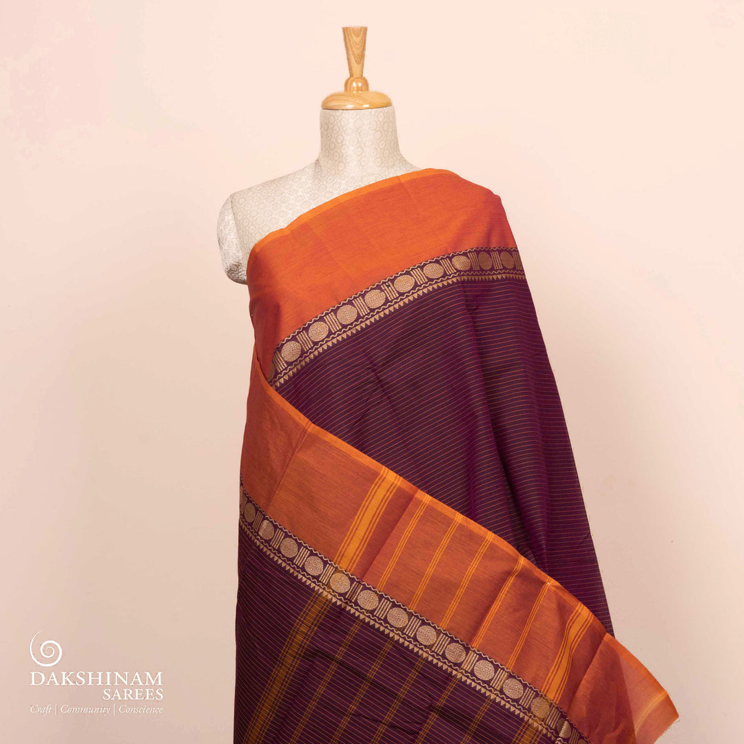 Pleats/body of Handwoven Purple with Ganga Jamuna border Chettinad Cotton Saree