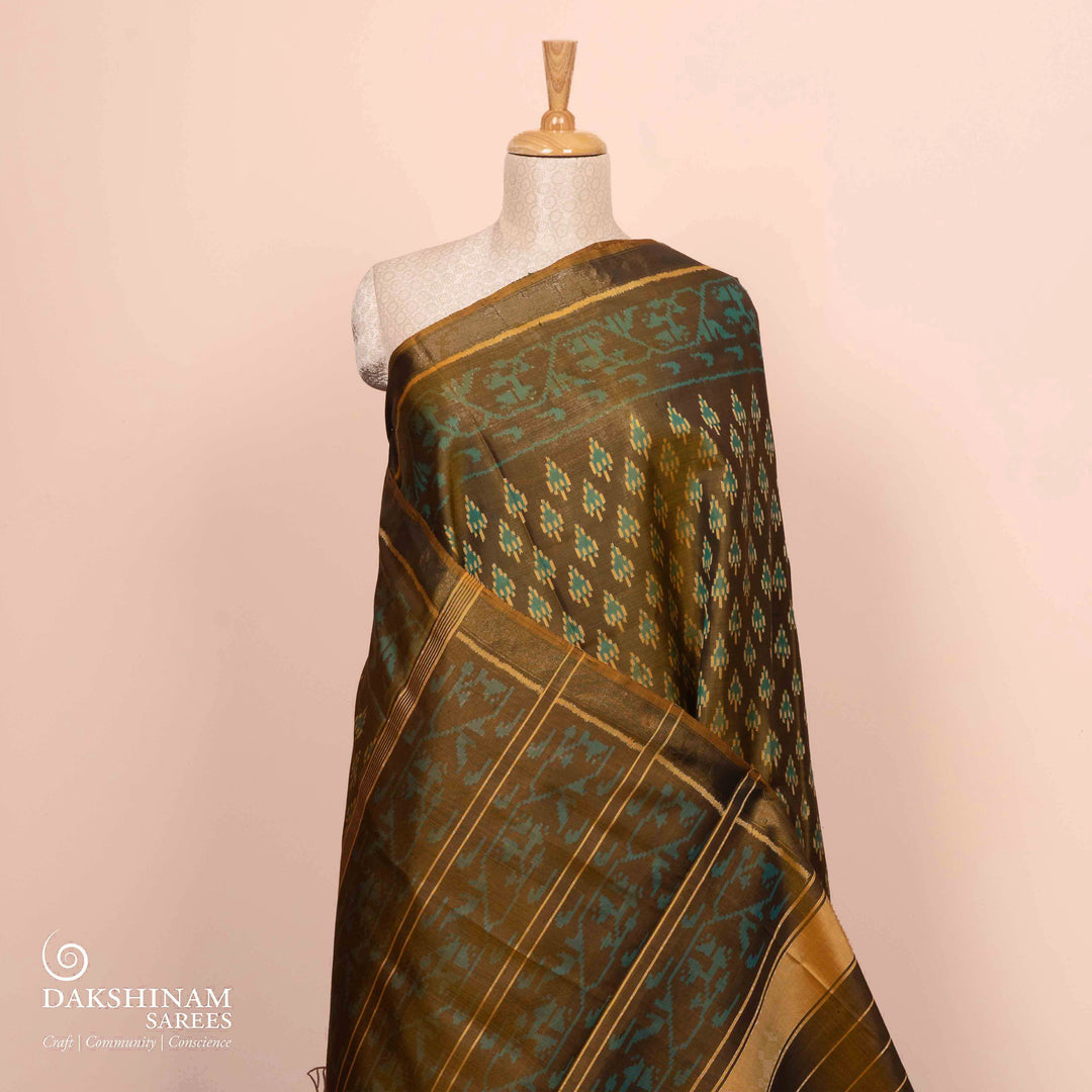 Pleats/body of Handwoven Ikat Silk Saree