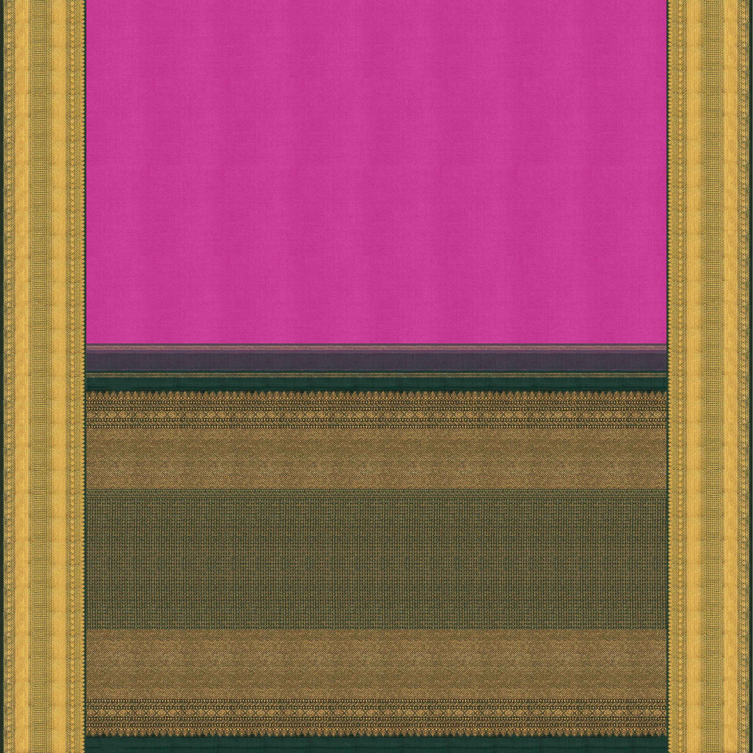 Body and Pallu Full view of a Pink korvai Kanjivaram silk saree with green border.
