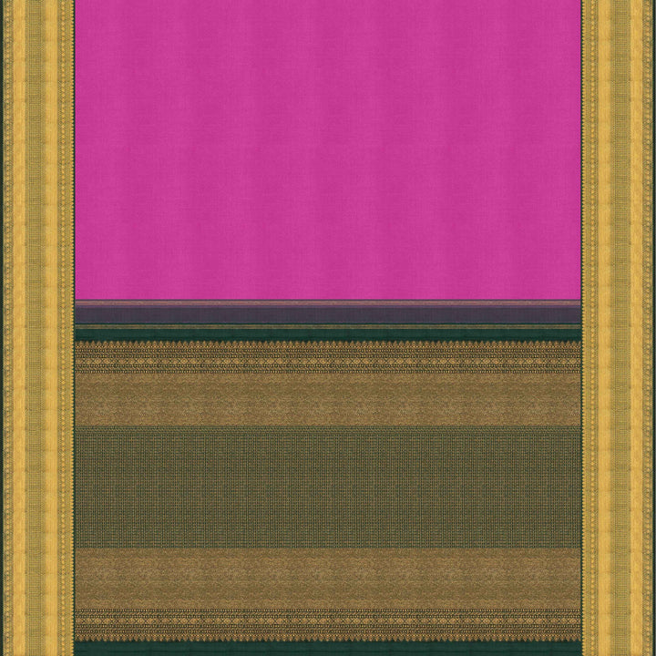 Body and Pallu Full view of a Pink korvai Kanjivaram silk saree with green border.