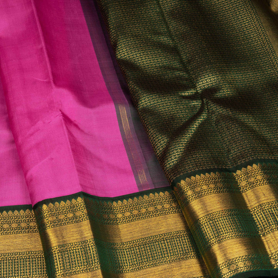 Handwoven Pink with Green Korvai Kanjivaram Silk Saree- 3013T013334DSC