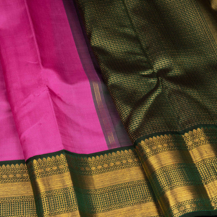 Handwoven Pink with Green Korvai Kanjivaram Silk Saree- 3013T013334DSC