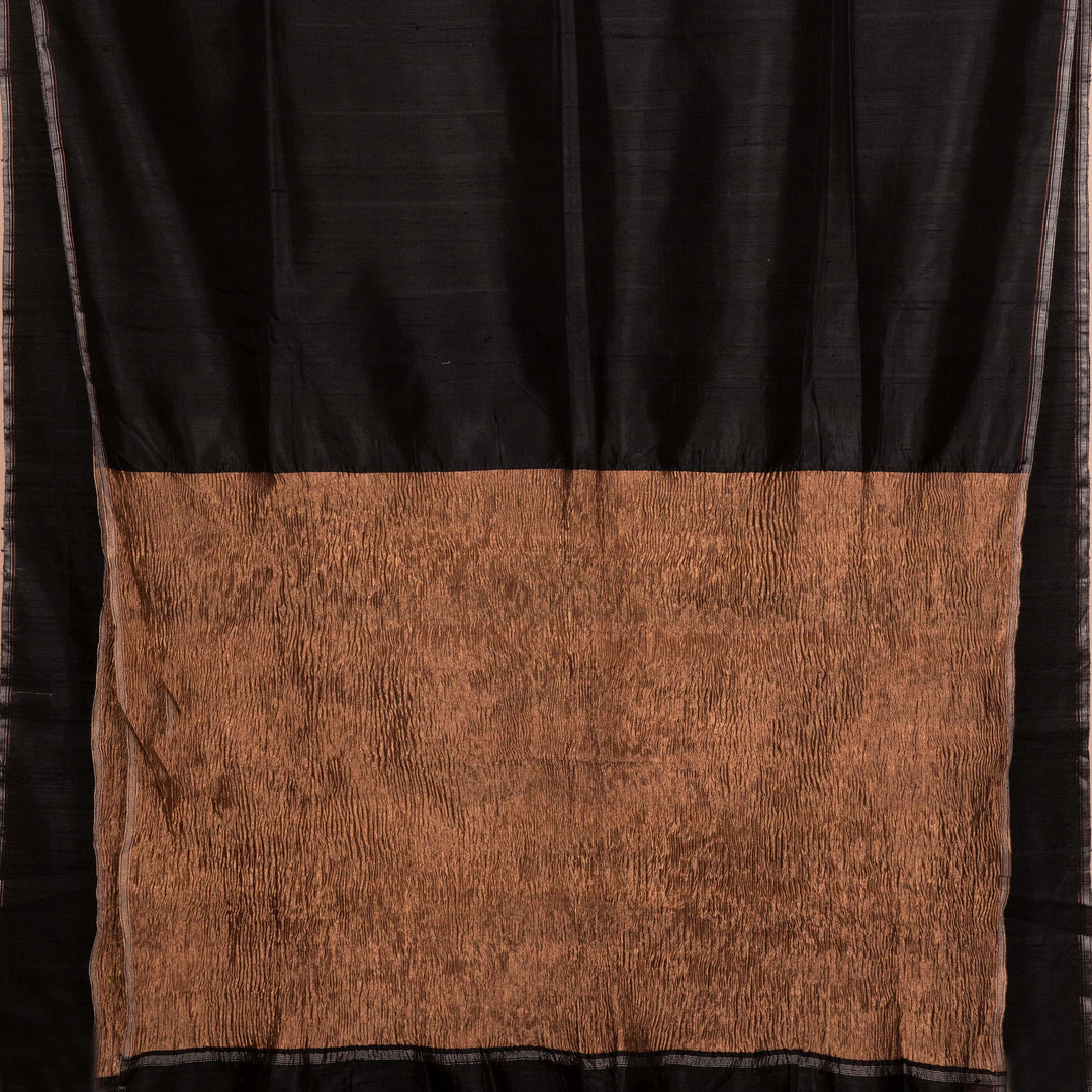 Body and Pallu Closeup of a Black Dupion silk saree with copper tissue pallu.