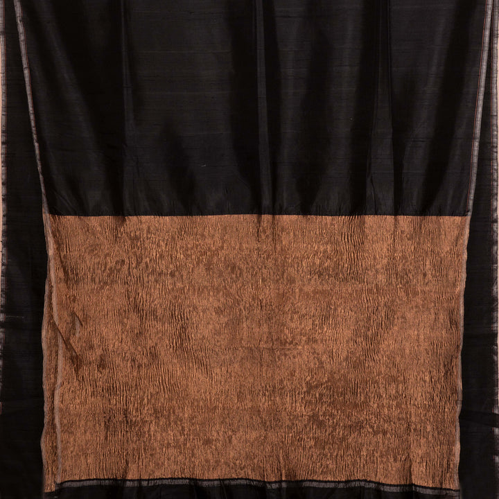 Body and Pallu Closeup of a Black Dupion silk saree with copper tissue pallu.