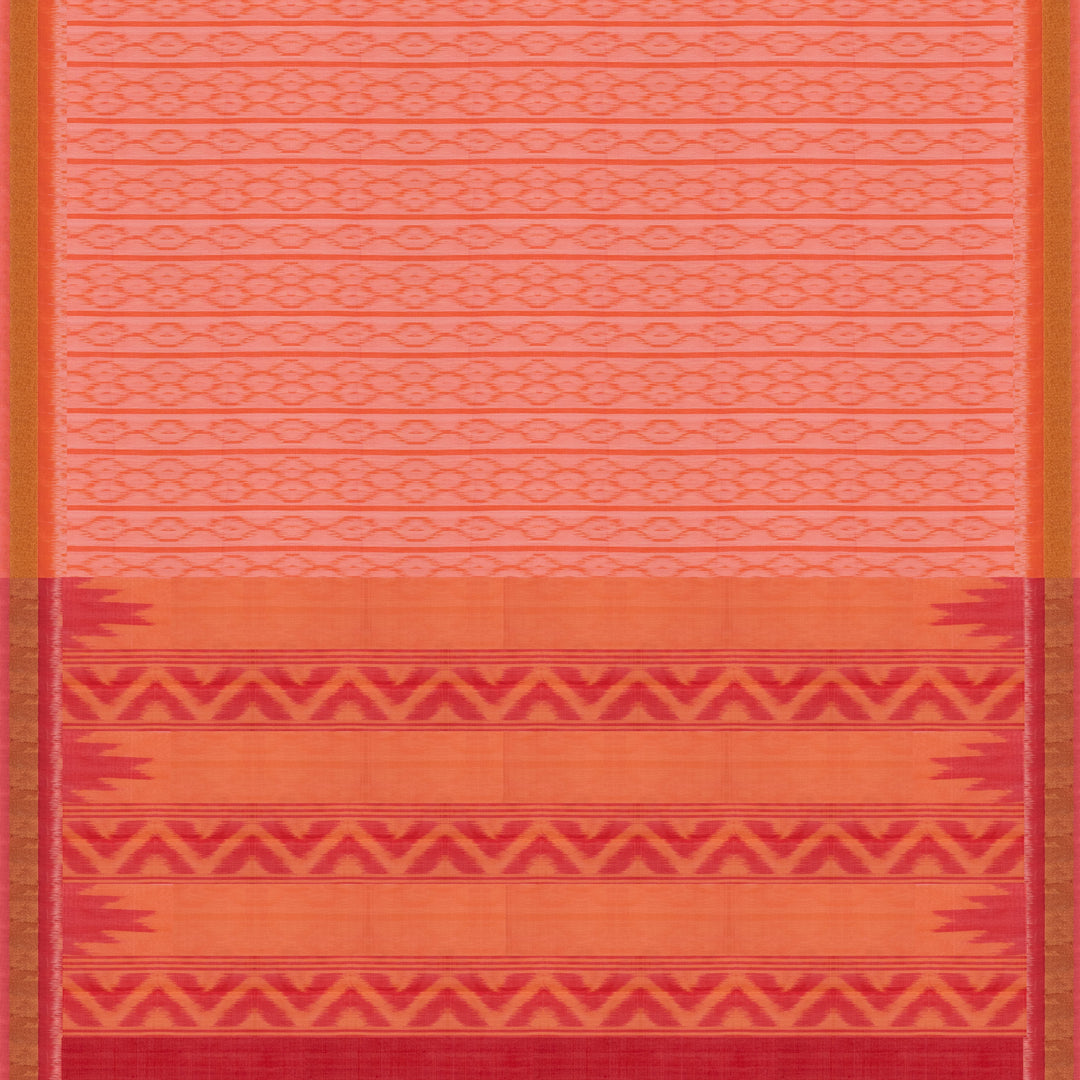 Pallu of Handwoven Peach Ikat Silk Cotton Saree