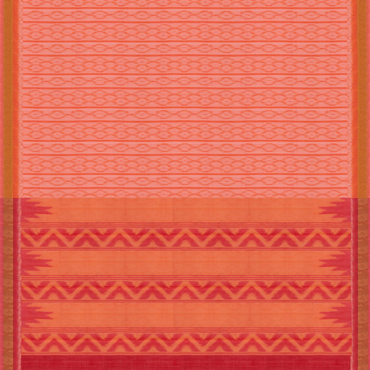Pallu of Handwoven Peach Ikat Silk Cotton Saree