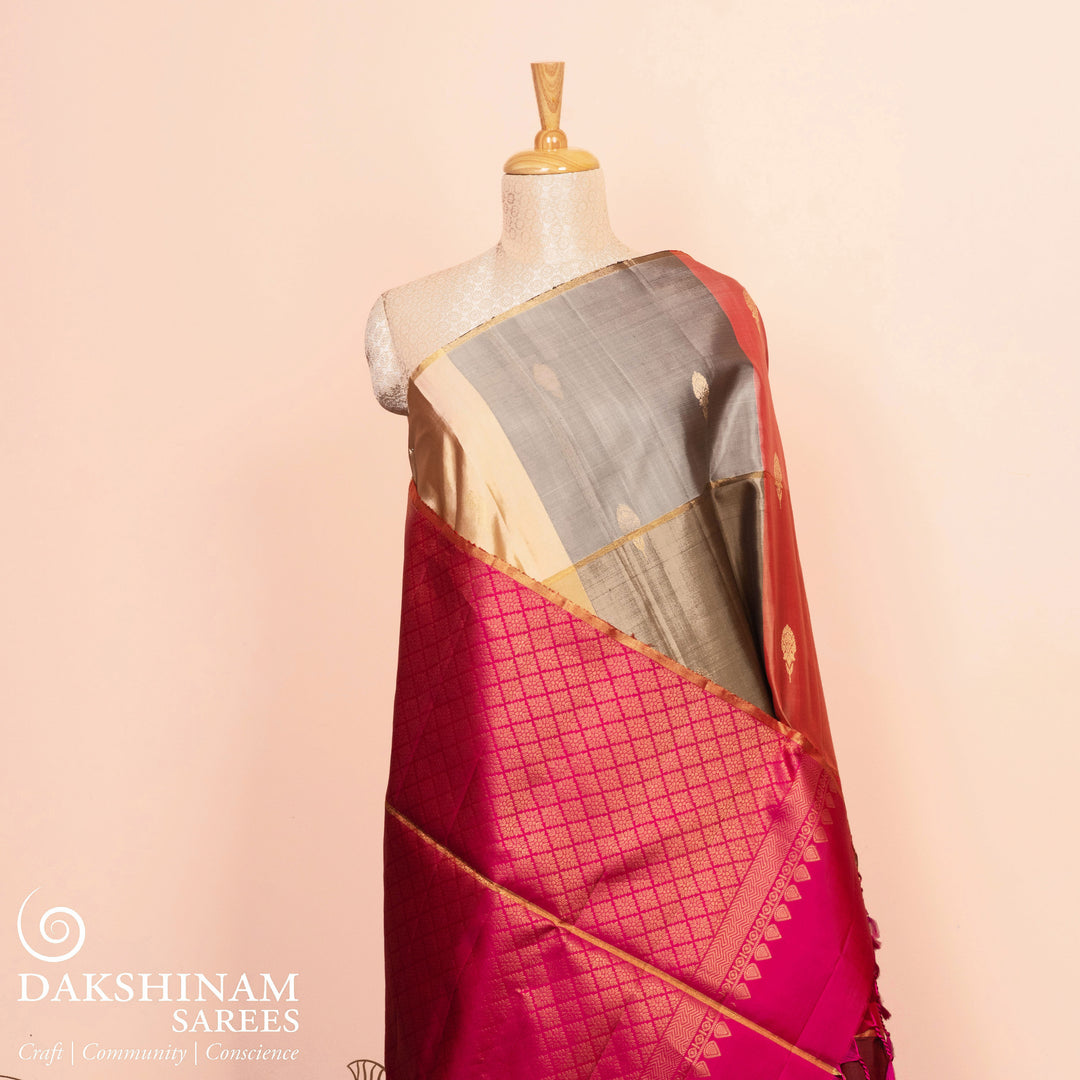 Pleats/body of Handwoven Multicolor with pink Soft Silk Saree