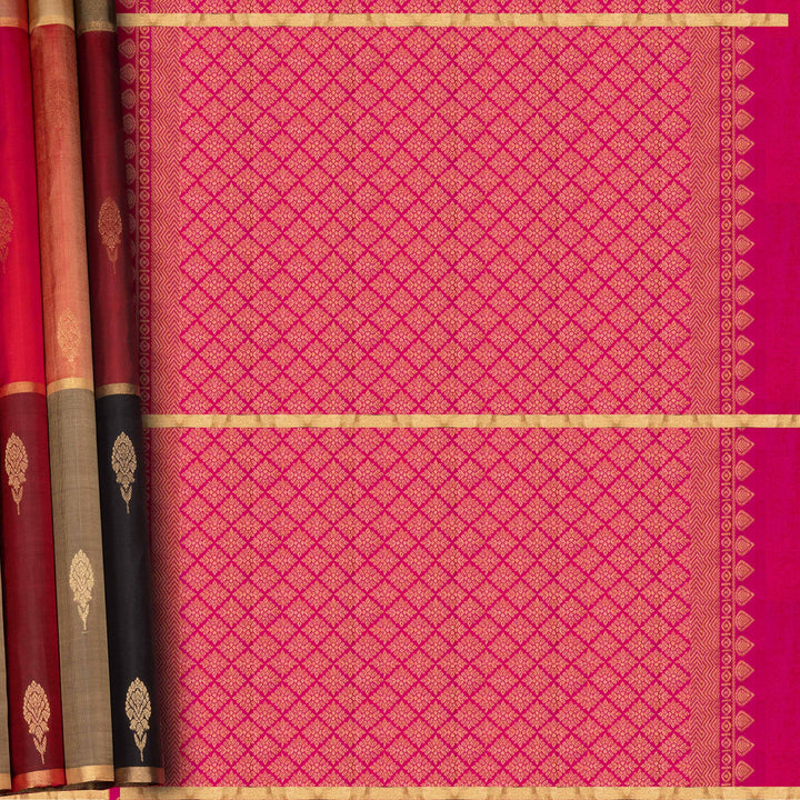Pallu desgn Handwoven Multicolor with pink Soft Silk Saree