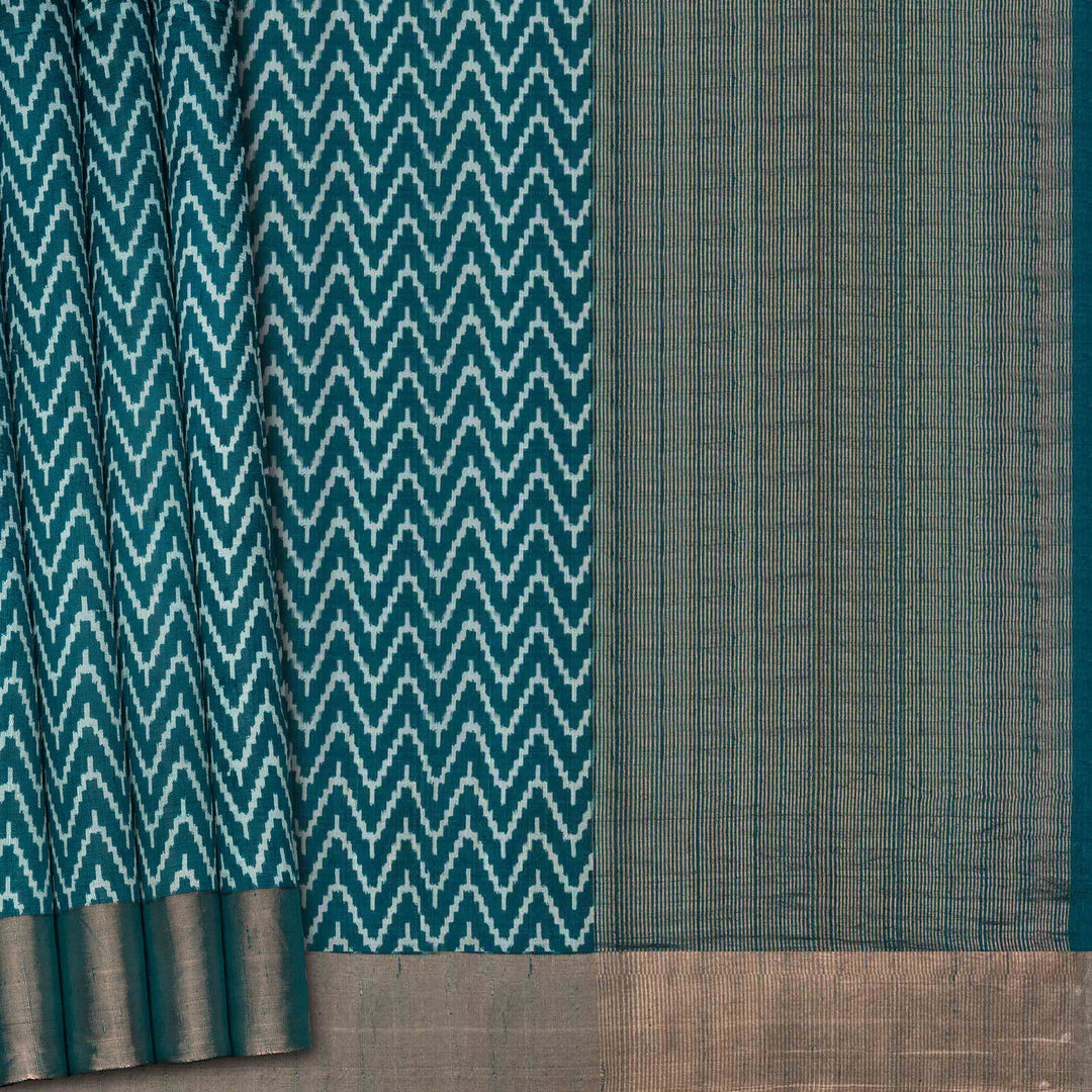 Handwoven Teal Dupion soft silk Saree- 2994T013762DSC