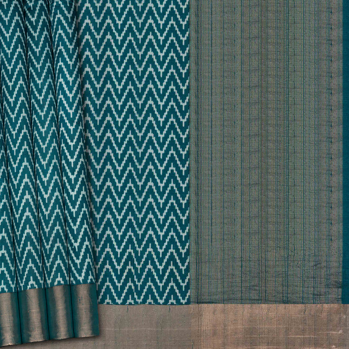 Handwoven Teal Dupion soft silk Saree- 2994T013762DSC