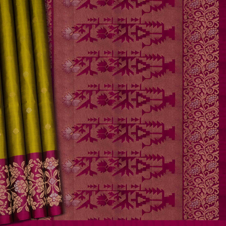 Handwoven Green with Magenta soft silk Saree- 2996T013787DSC