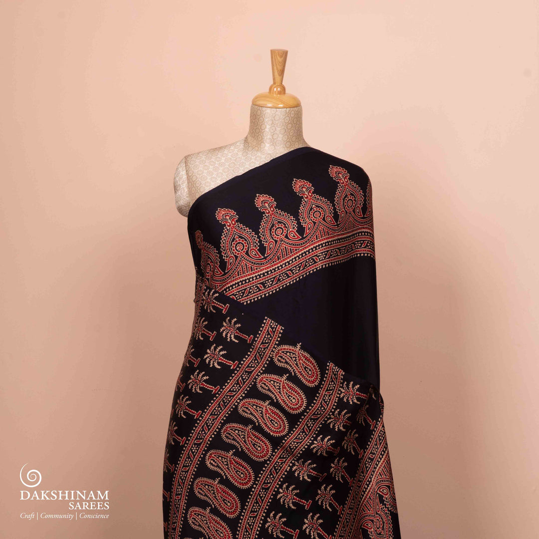 Pleats/body of Handwoven Midnight Modal Silk Saree