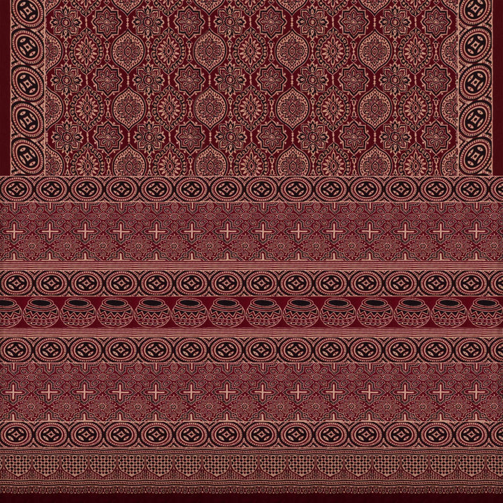 Pallu of Handwoven Maroon Modal Silk Saree