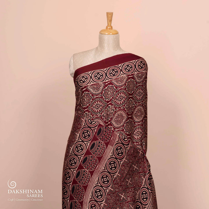 Pleats/body of Handwoven Maroon Modal Silk Saree