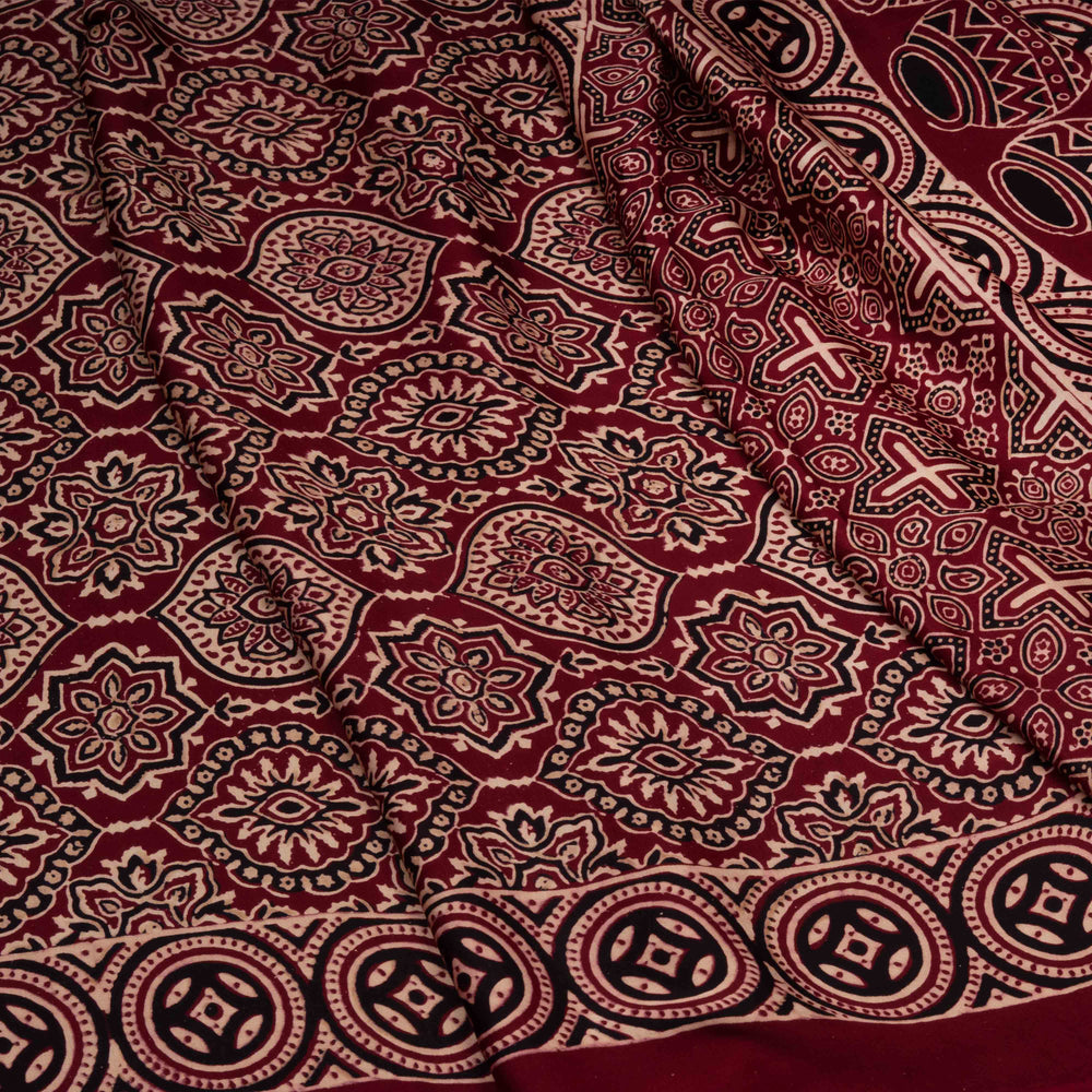 Closeup of Handwoven Maroon Modal Silk Saree