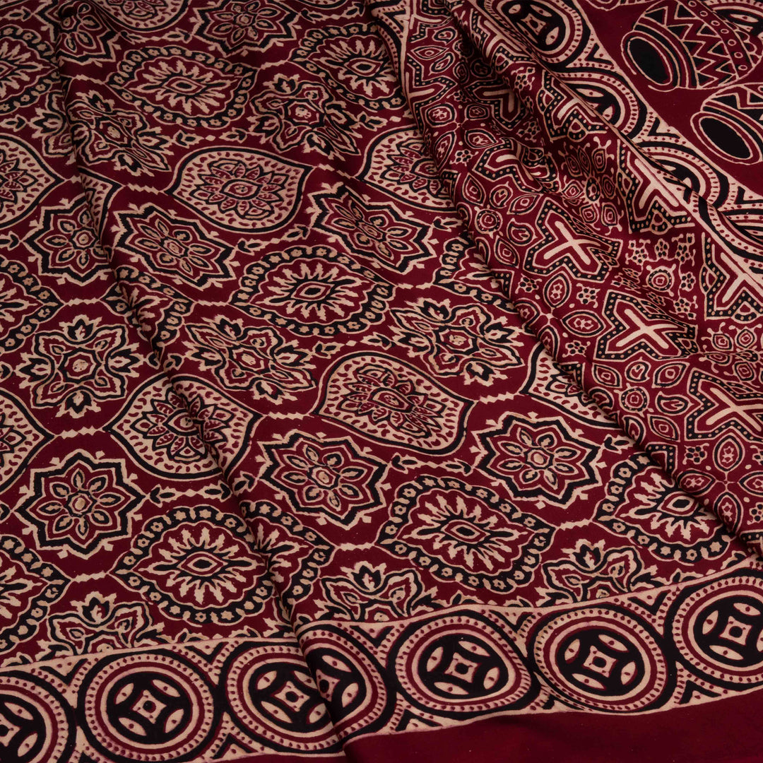 Closeup of Handwoven Maroon Modal Silk Saree