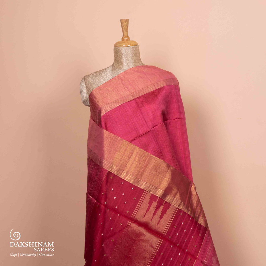 Pleats/body of  Handwoven Dupion Soft Silk Saree