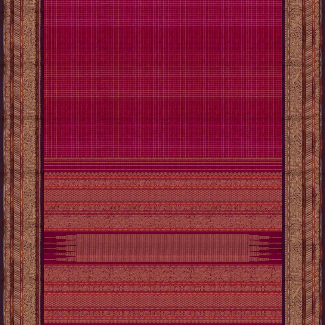 Pallu of Handwoven Pink with Purple Kanjivaram Cotton Saree