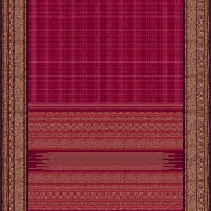 Pallu of Handwoven Pink with Purple Kanjivaram Cotton Saree