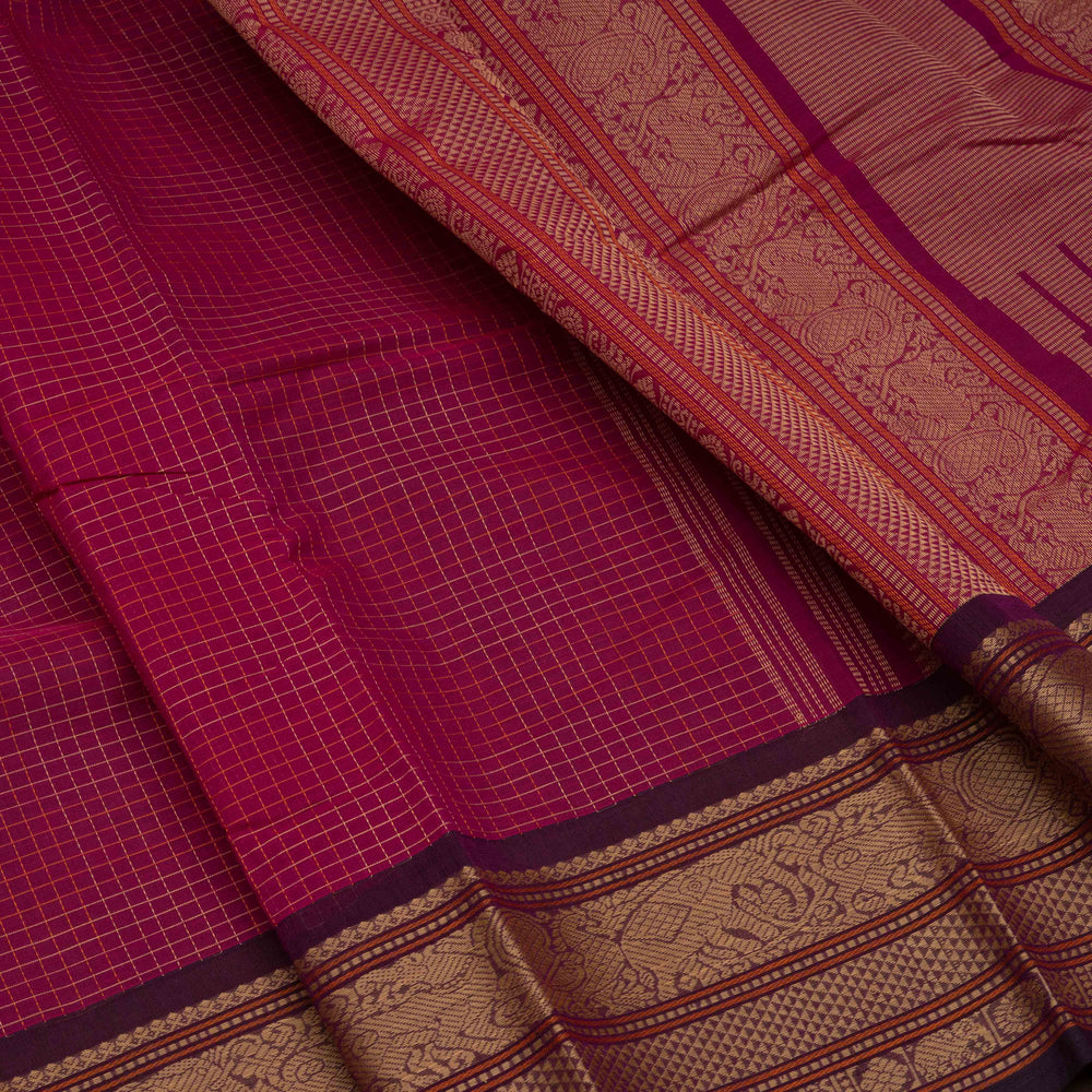 Closeup of Handwoven Pink with Purple Kanjivaram Cotton Saree