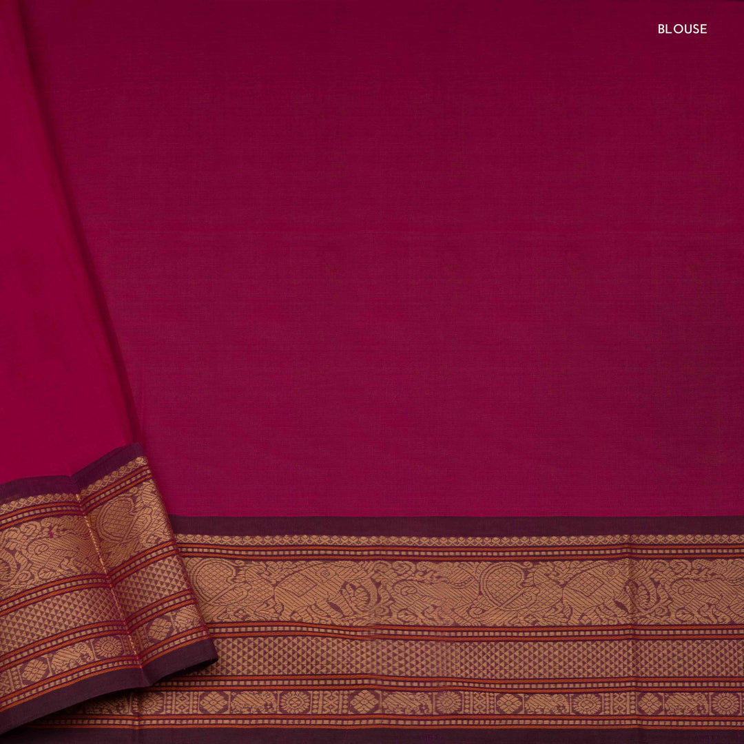 Blouse of Handwoven Pink with Purple Kanjivaram Cotton Saree