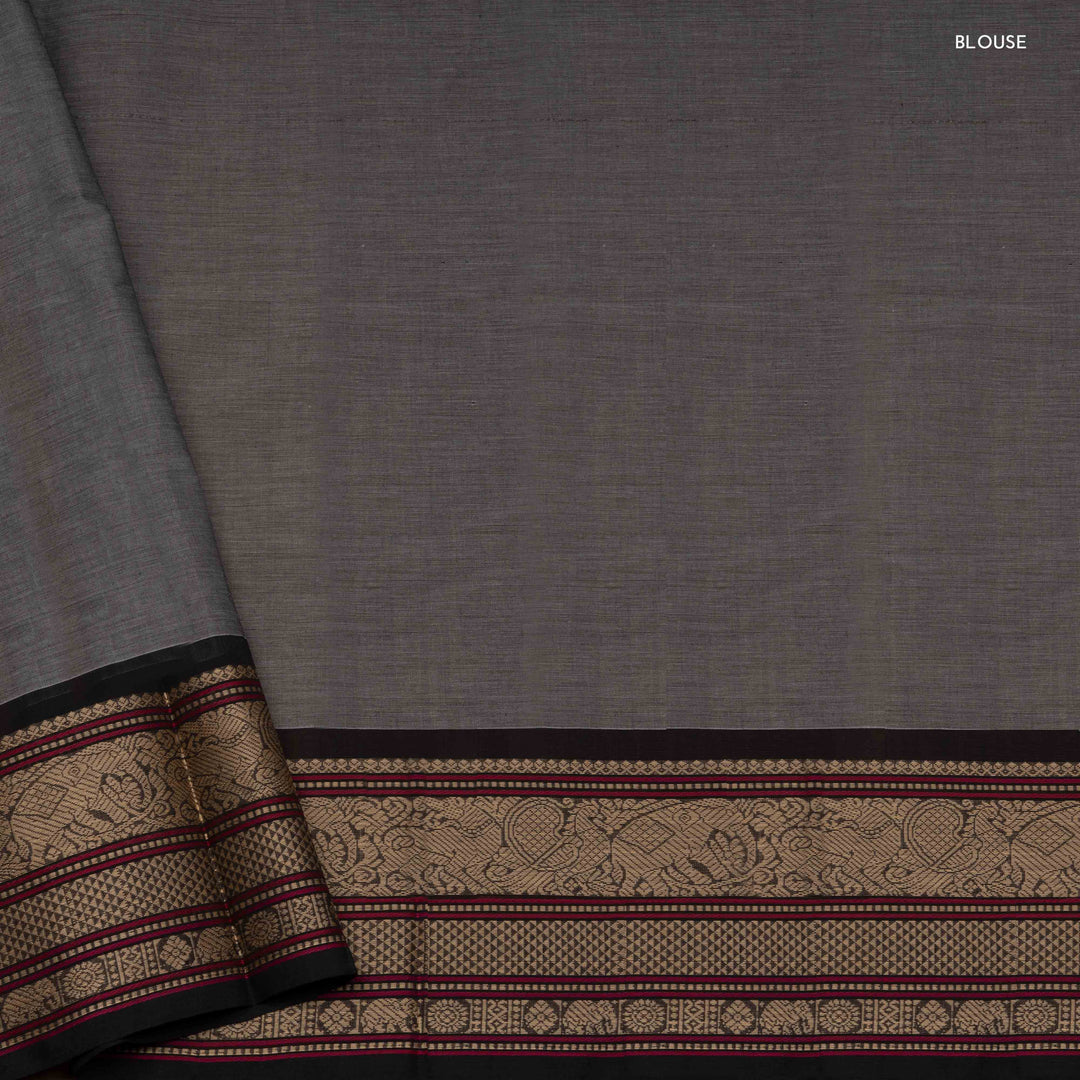 Blouse of Handwoven Grey with Black Kanjivaram Cotton Saree