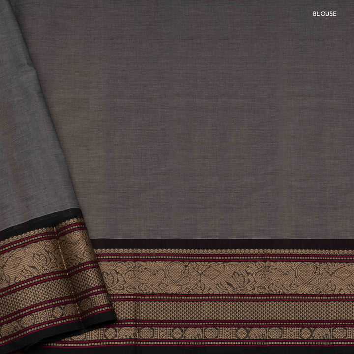 Blouse of Handwoven Grey with Black Kanjivaram Cotton Saree