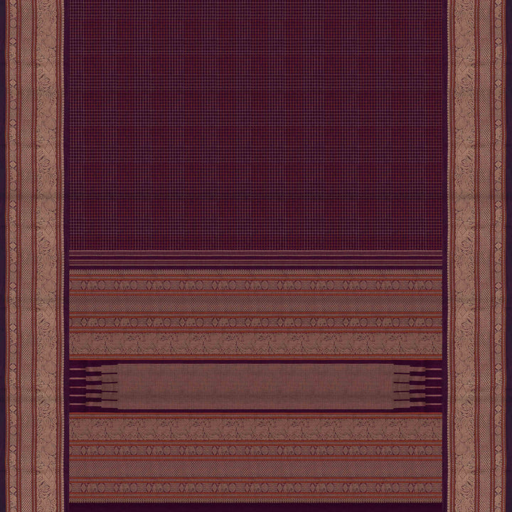 Pallu of Handwoven Purple Kanjivaram Cotton Saree