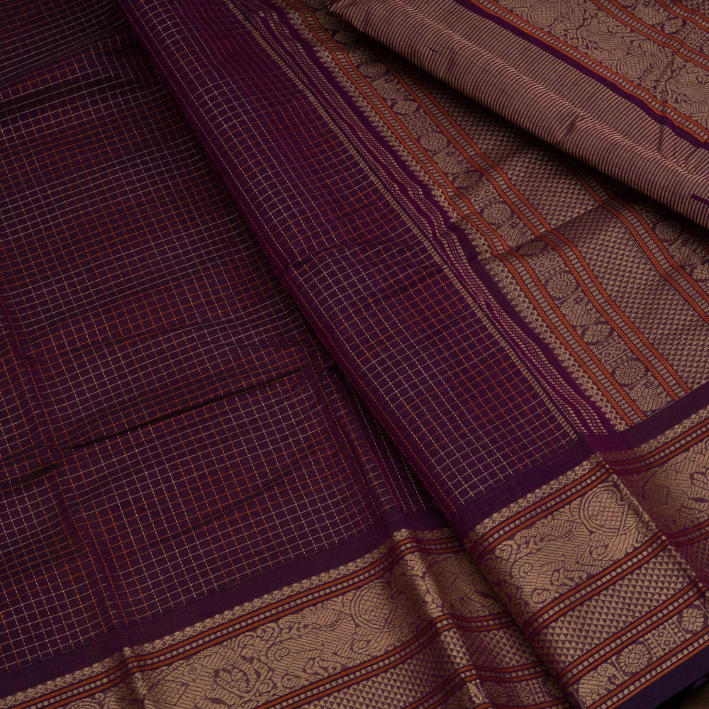 Closeup of Handwoven Purple Kanjivaram Cotton Saree