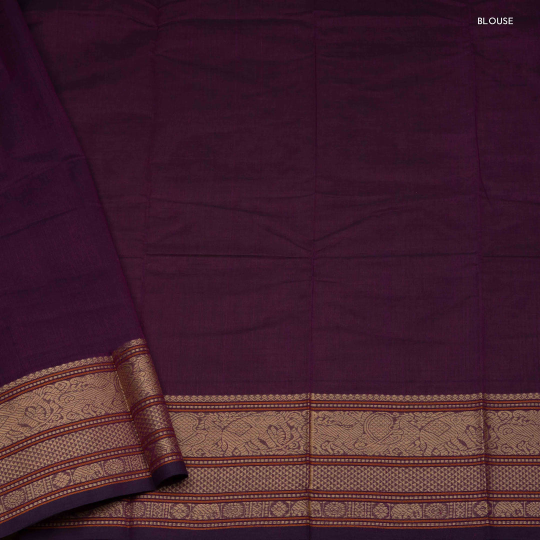 Blouse of Handwoven Purple Kanjivaram Cotton Saree