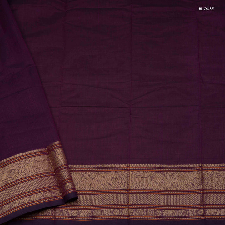 Blouse of Handwoven Purple Kanjivaram Cotton Saree