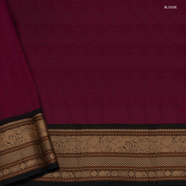 Blouse of Handwoven Wine with Black Kanjivaram Cotton Saree