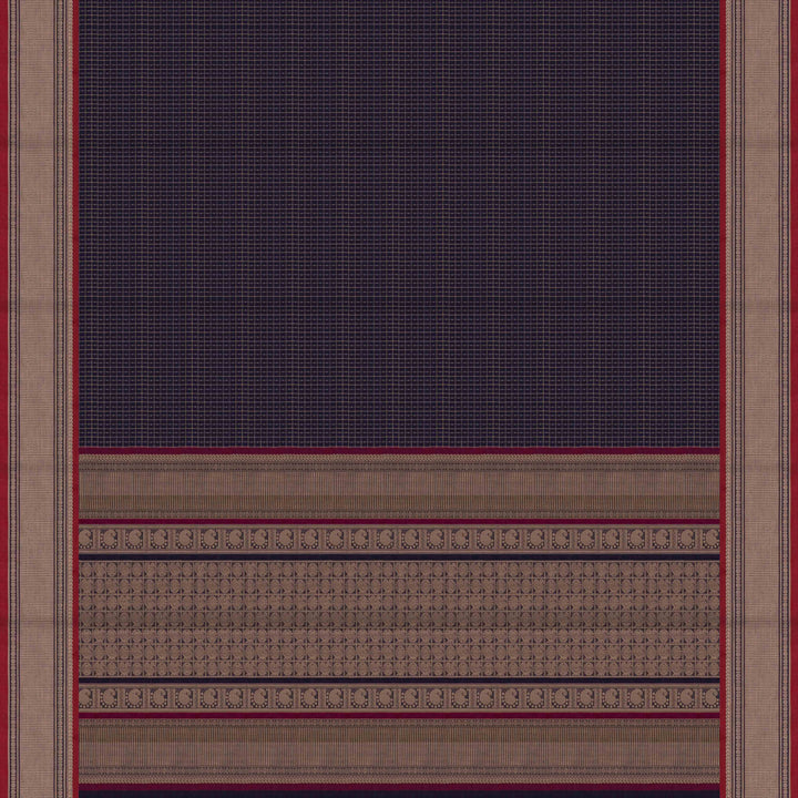 Pallu of Handwoven Blue Kanjivaram Cotton Saree
