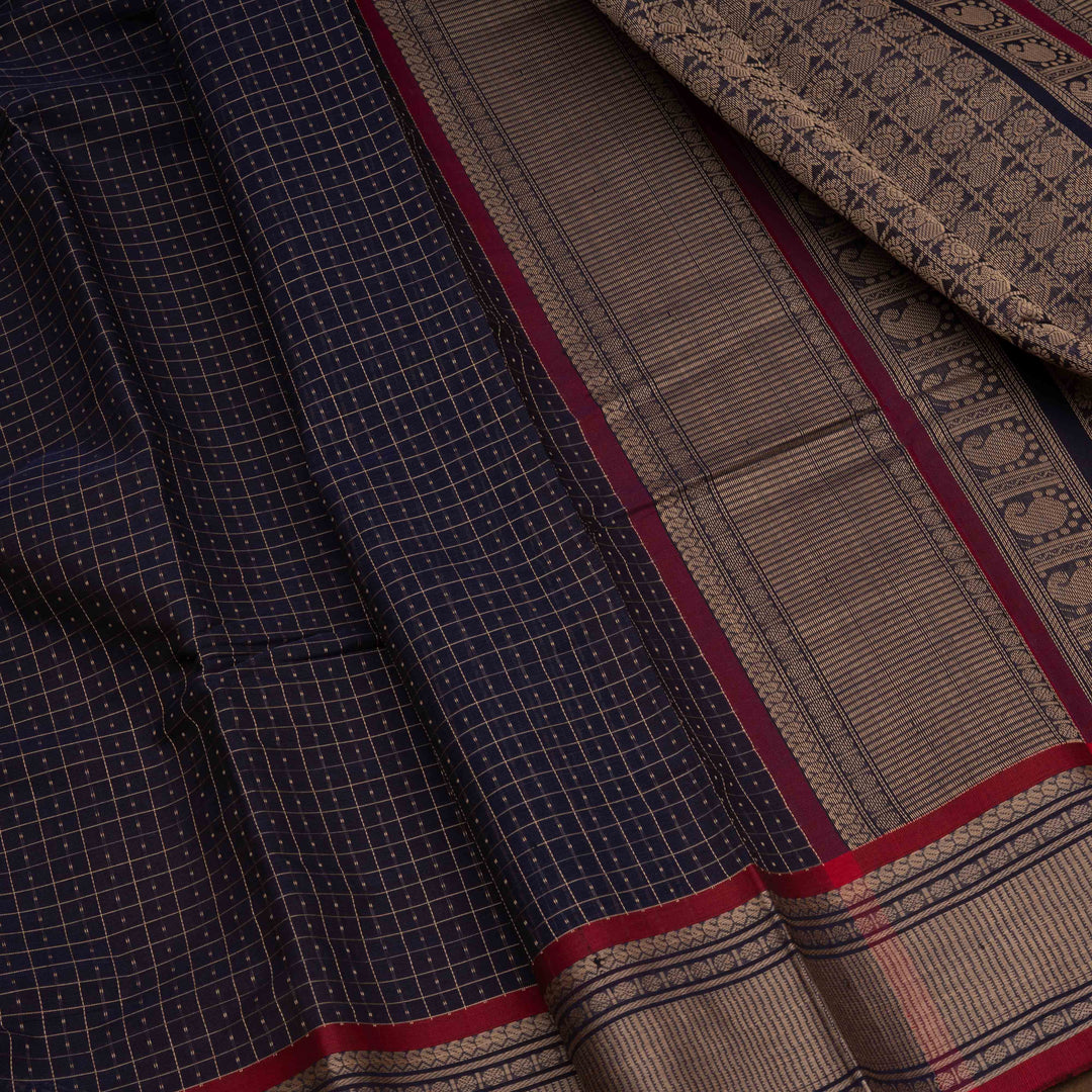 Closeup of Handwoven Blue Kanjivaram Cotton Saree