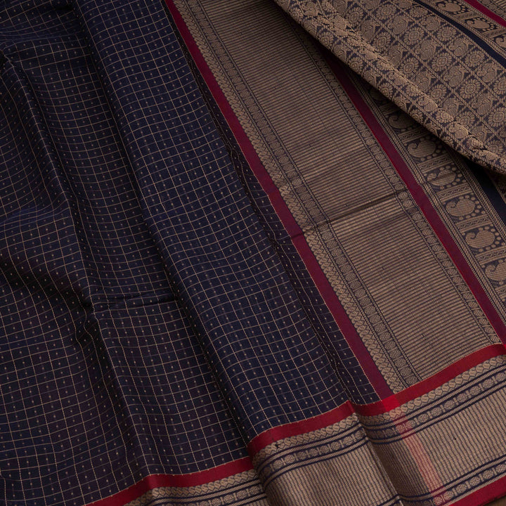 Closeup of Handwoven Blue Kanjivaram Cotton Saree