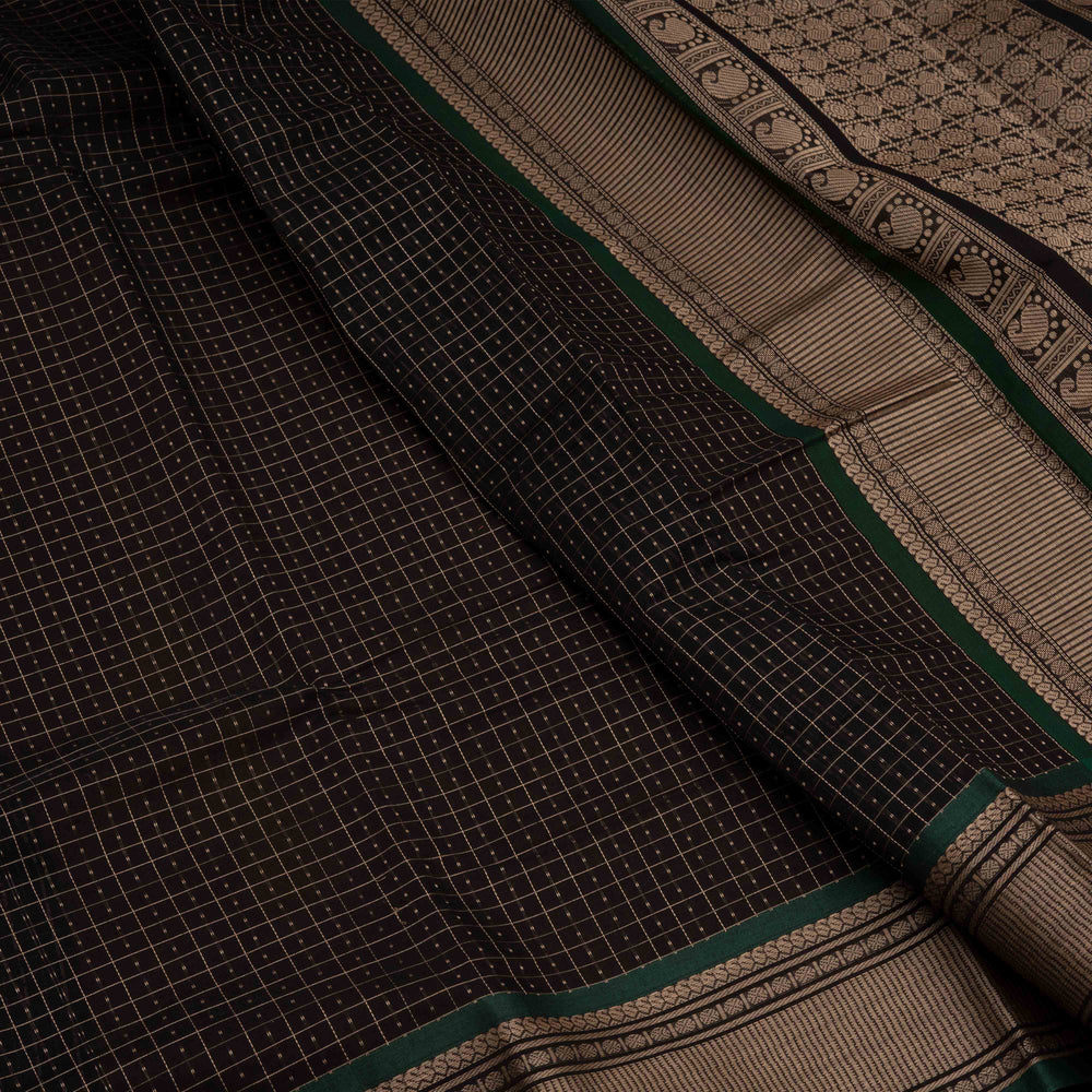 Closeup of  Handwoven Checks Kanjivaram Cotton Saree