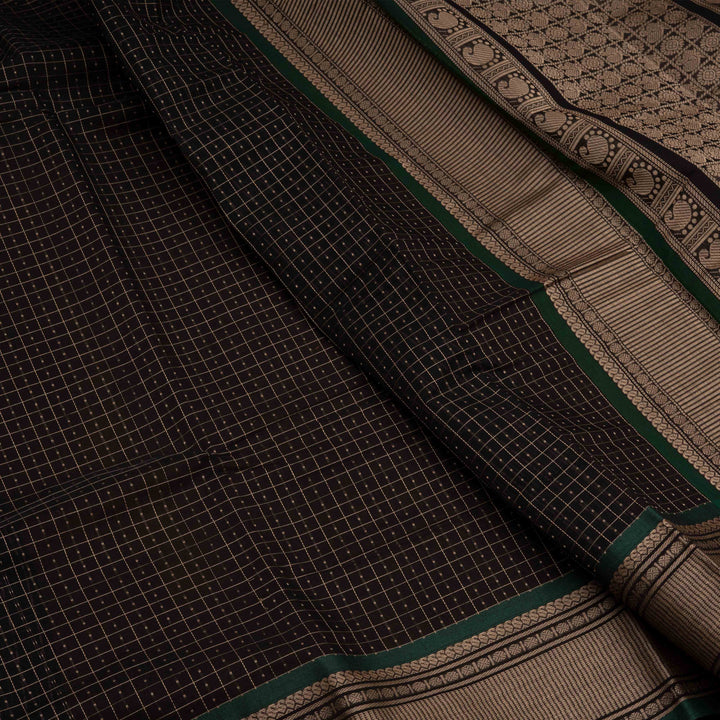 Closeup of  Handwoven Checks Kanjivaram Cotton Saree