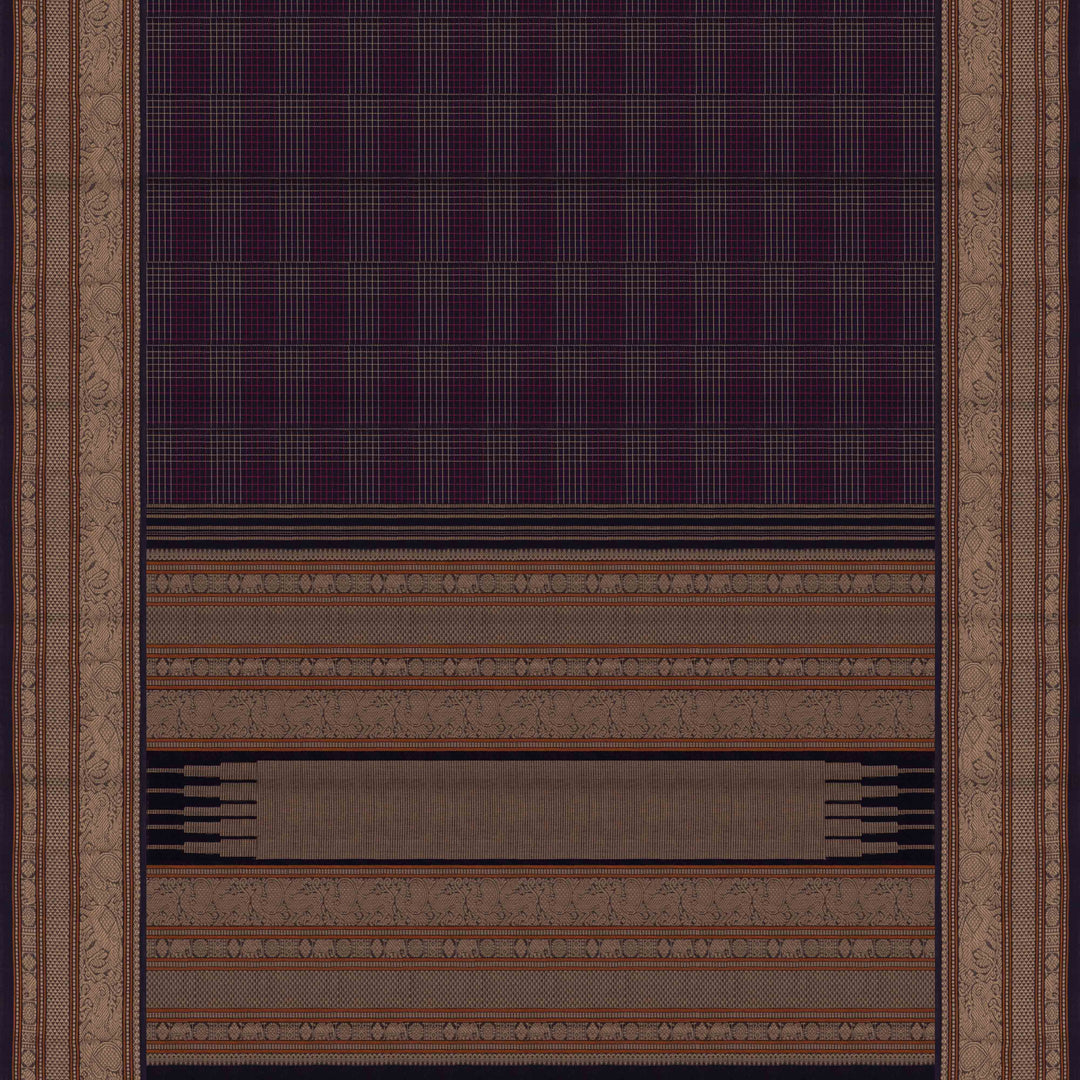 Pallu of Handwoven Checks Kanjivaram Cotton Saree
